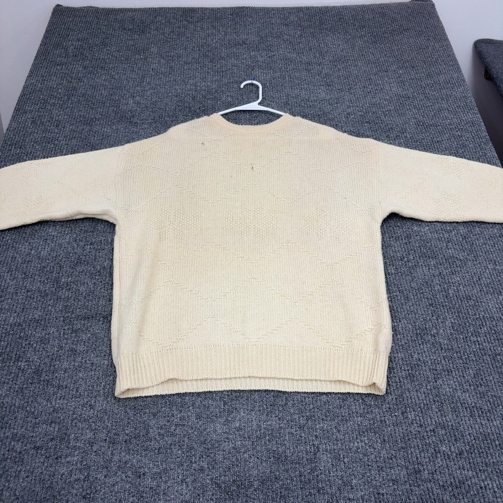 Vintage Benetton Sweater Mens L Cream Shetland Wool Diamond Knit Classic